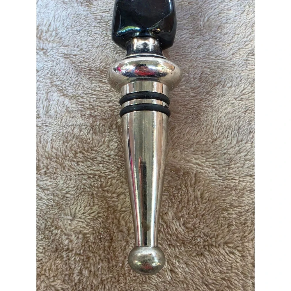 Modern Black and White Geometric Bead Silver Tone Wine Bottle Stopper Barware